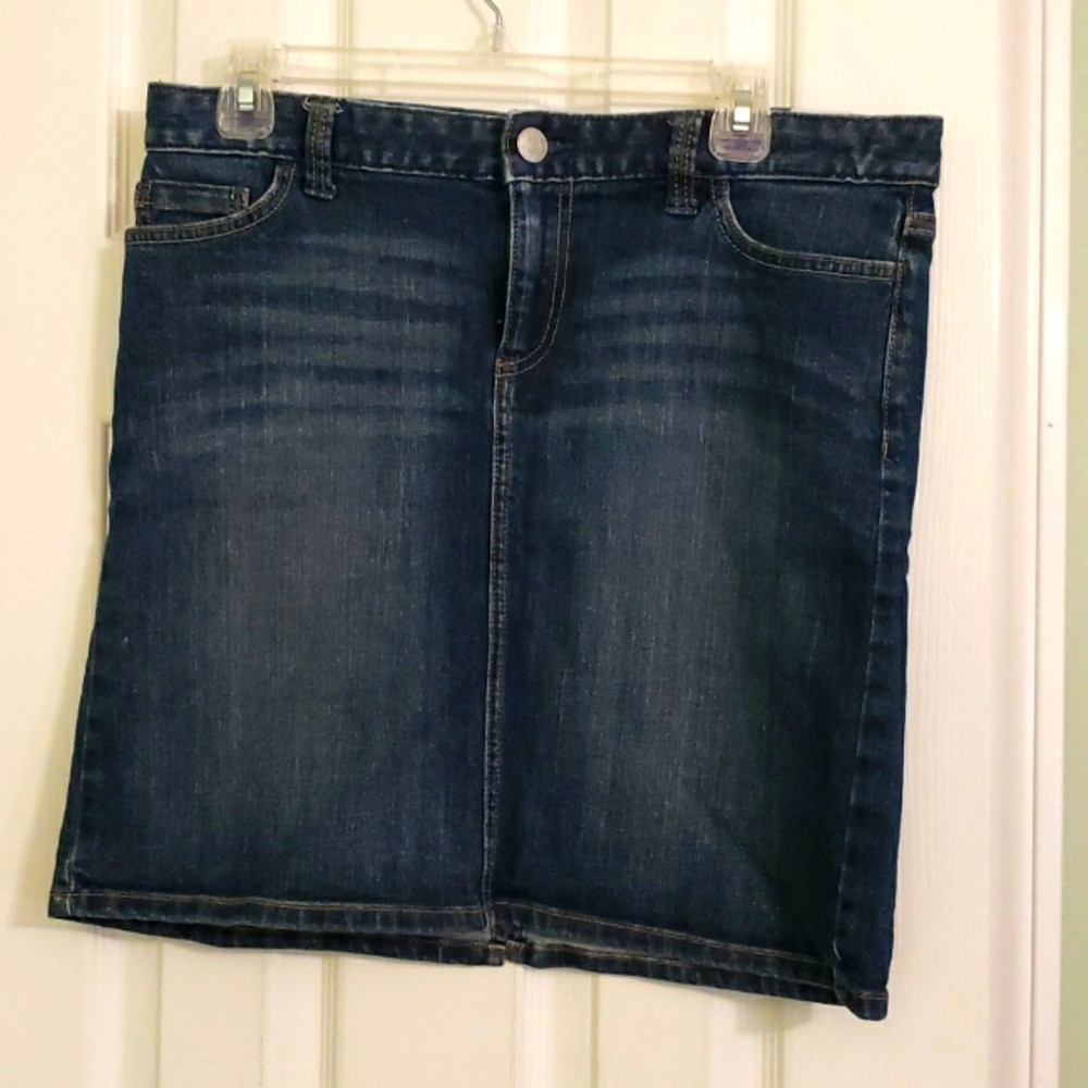 Tommy Hilfiger Jean Skirt Knee Length Womens Sz 8 Blue Denim Zip Closure Pockets